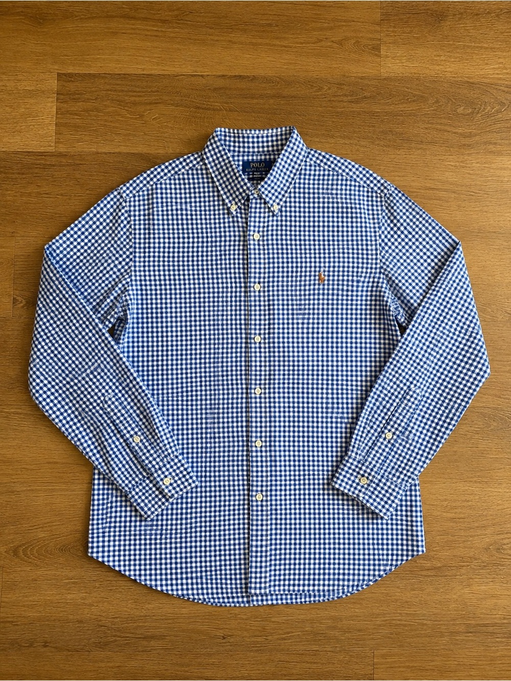 Polo Ralph Lauren XL Gingham Button Down Shirt Blue White Long Sleeve Mens